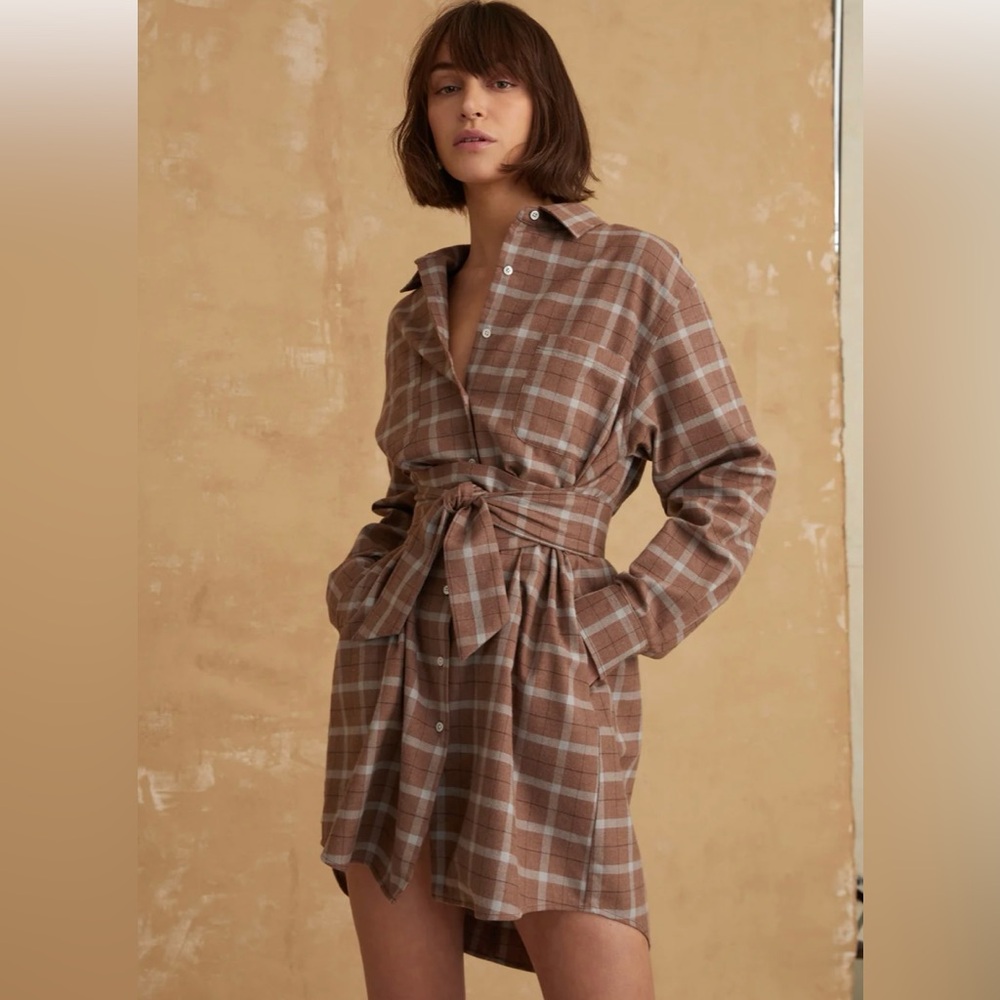 NWT Marissa Webb Tan Plaid Brett Mini Dress Sz XS